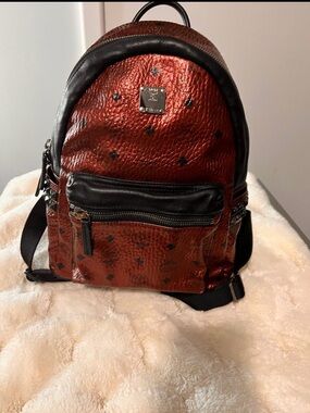 MCM Mini Backpack in Cognac with Black Trim